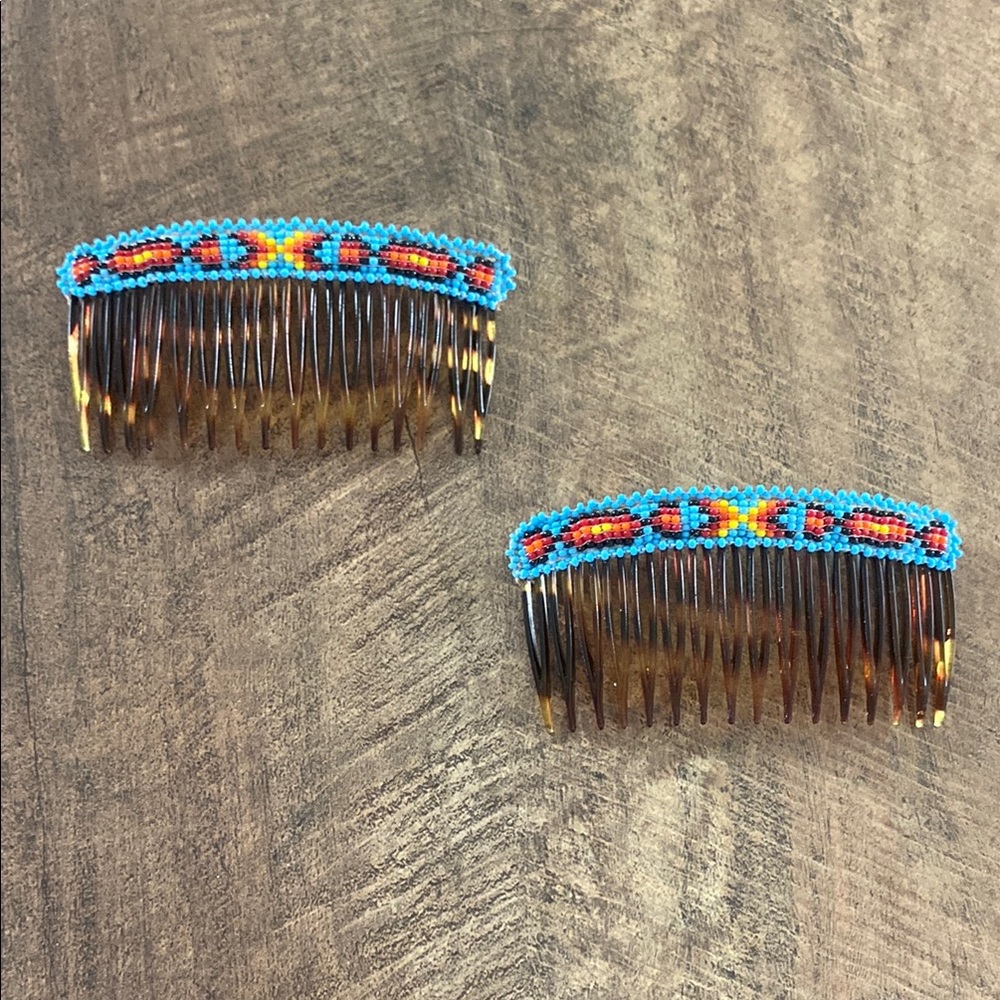 Native American Beaded Hair Comb Set - Multicolor